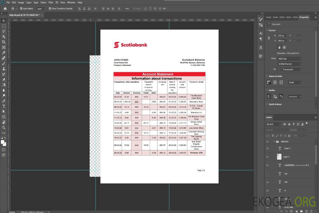 Relevé bancaire de la Banque Scotia des Bahamas xls template